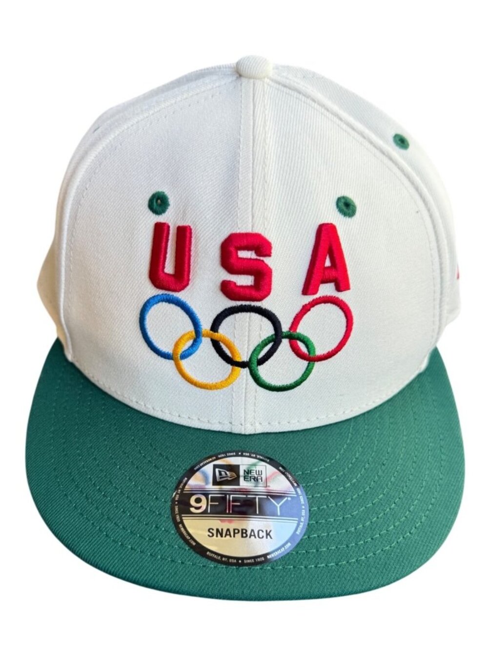 USA Olympics New Era 9FIFTY Snapback Hat White Green Brim One Size Fits Most